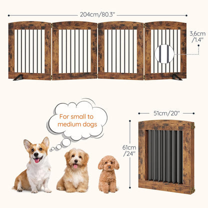 HOOBRO Indoor Dog Gate with Support Feet, Freestanding Pet Gate for Doorway, Stairs, 31.5 Inch 3 Panels, Folding Dog Fence, 360° Hinge for Easy Access, Sturdy Iron Pipe, Rustic Brown BF06PP03