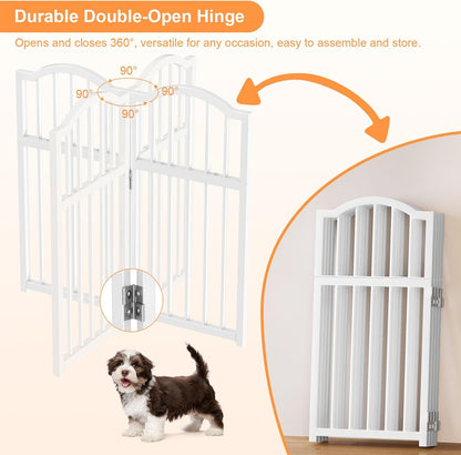 Snughome Short Dog Gate Indoor, 16" High Freestanding Small Dog Door Gates with Support Feet, Expands Up to 48’’ Wide Foldable Pet Gate for Doorway, 4 Panel Folding Pet Door Pet Fence for Puppy, White