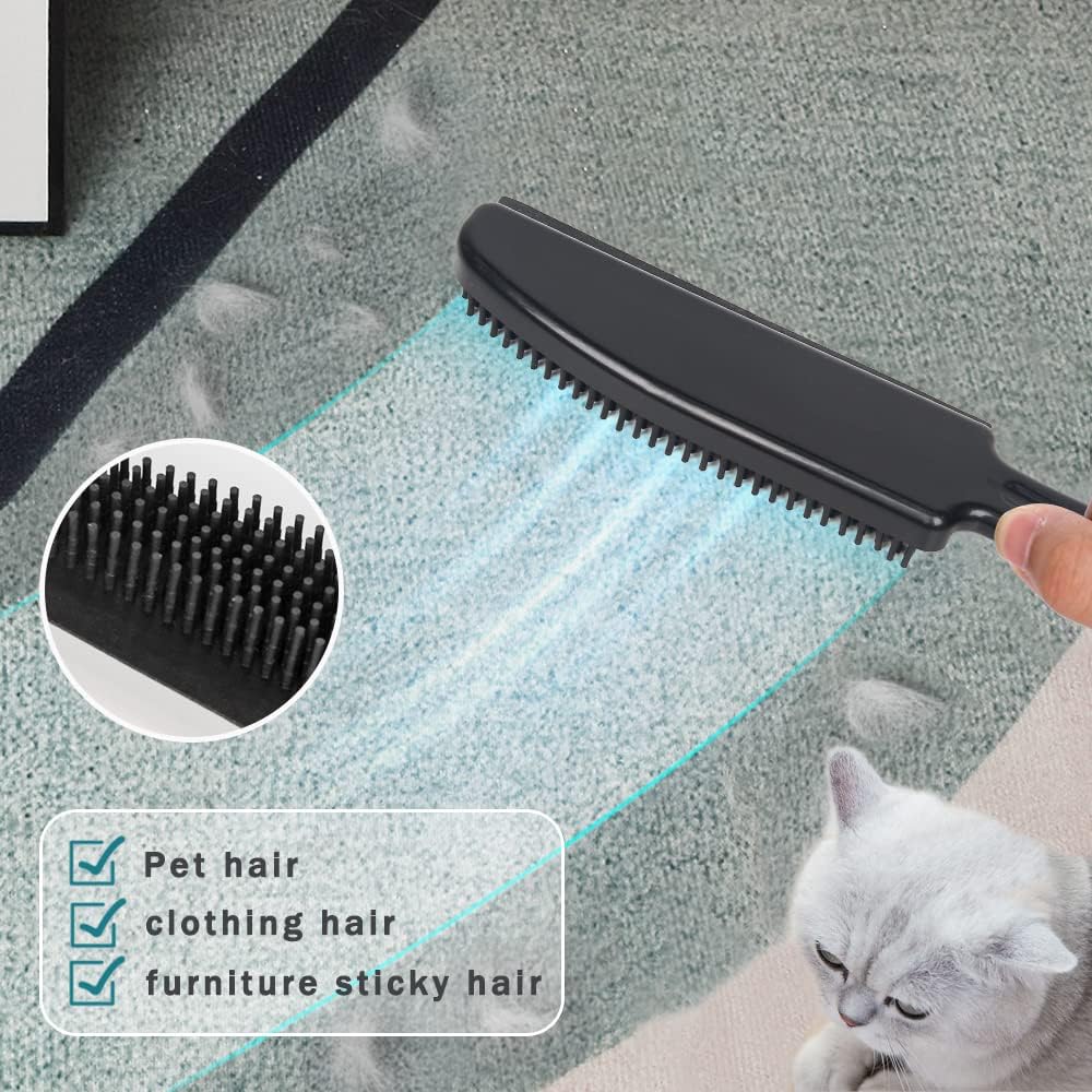 Rubber Broom and Pet Hair Removal Brush Set for Carpet, Fur Remover Broom with Squeegee for Wooden Floor, Detailing Lint Remover Brush for Pet Dog Cat Hair Car Interior