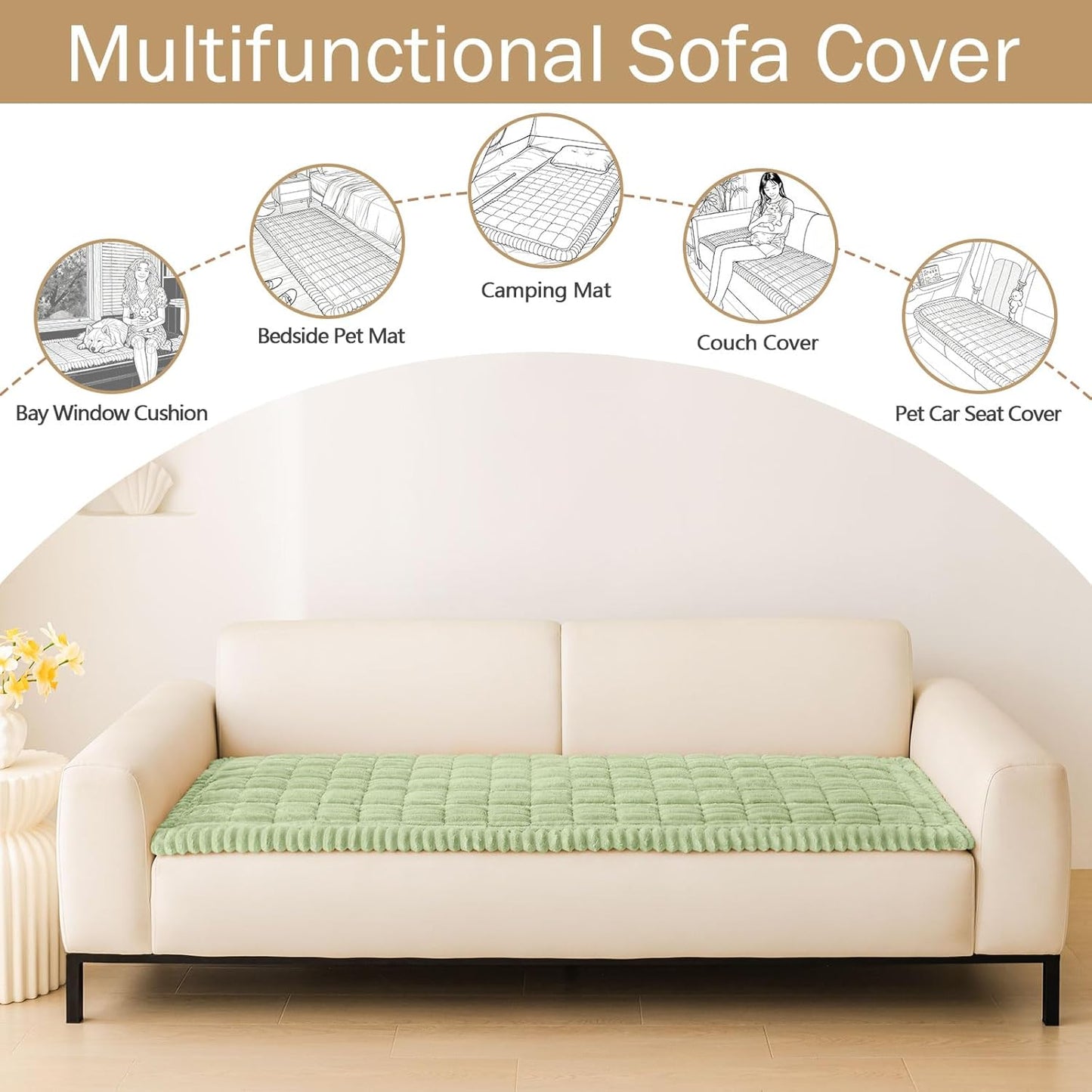 hyha Couch Covers for Dogs Washable, Non Slip Plush Dog Sofa Protectors, Fuzzy Pet Couch Covers for 3 Cushion Sofa Pet Friendly (Camel, 27.6" x 59") - Colors B