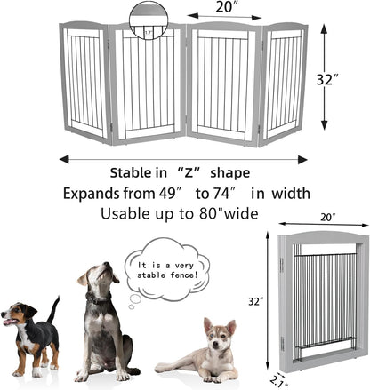 ZJSF Freestanding Foldable Dog Gate for House Extra Wide Wooden White Indoor Puppy Gate Stairs Doorways Pet Gate Tall Dog Fence 3 Panels Fence