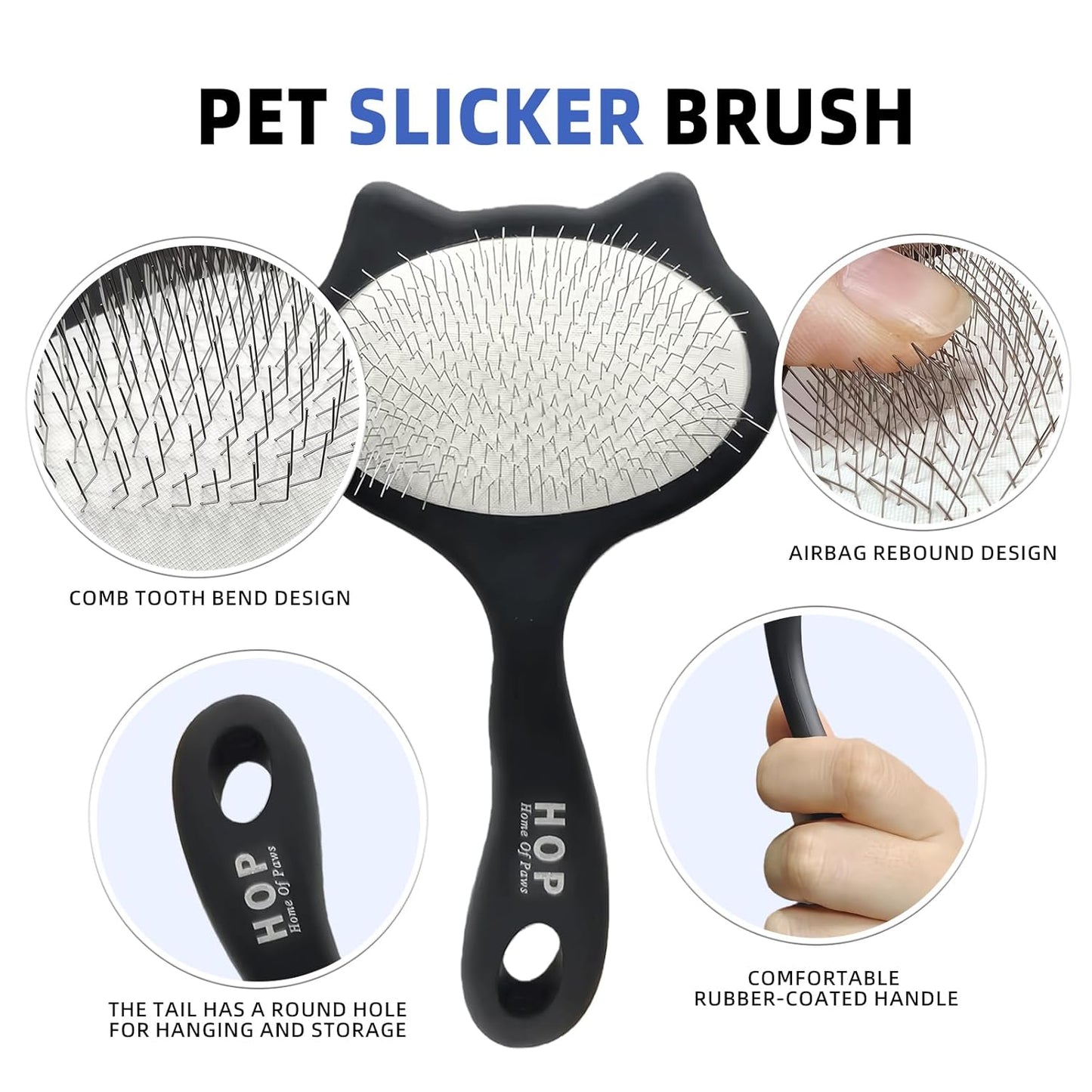HOP Cat Head Slicker Brush for Dogs Long Pin Dog Slicker Brush for Shedding Dog Dematting Comb Pet Grooming Tool for Long Haired Dogs and Cats Remove Loose Hair Mats Knots Tangles