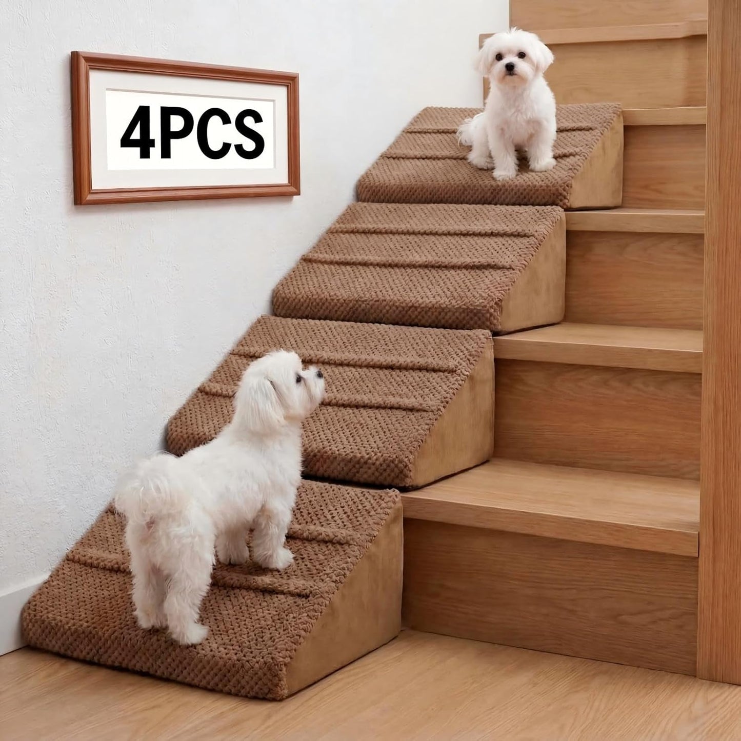 Dog Ramp for Stairs & Dog Ramp for Steps - Non-Slip Independent Foam Stair Pads for Small Dogs & Cats Under 30lbs, Fit Standard Stairs, Washable Cover (Gray, 4-Pack)