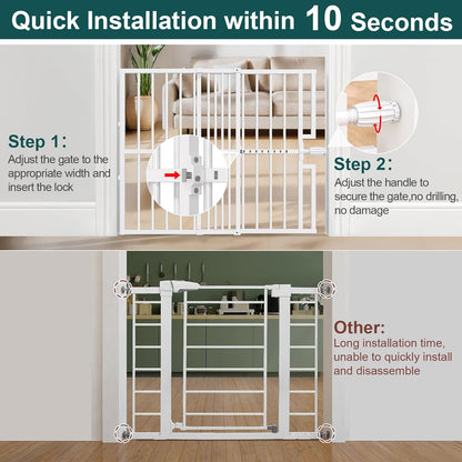 10-Second Quick Install Pressure Mounted Dog Gate for Pets and Kids,Adjustable 29'' to 43'' Wide Metal Pet Gate for Doorways Stairs,No Drilling,Expandable,30'' Tall Indoor Portable Safety Baby Gate