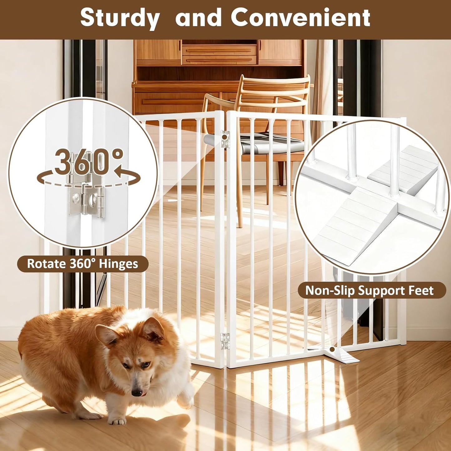104" Extra Wide Dog Gate, Heavy Duty Metal Freestanding Dog Gate with Door for Indoor & Outdoor, Foldable Pet Fence for Doorways,House,Porch,Deck,Yard,Stairs, Auto Close(4 Panels,Black)