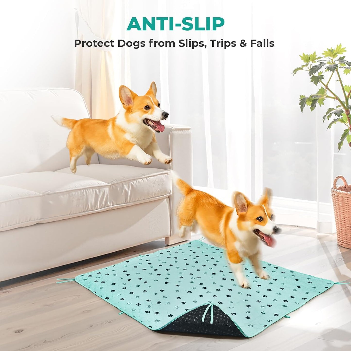 Fostanfly Washable Pee Pads for Dogs, 2 Pack Large 36"x41" Ultra-Absorbent and Leak-Proof Non-Slip Reusable Potty Training Pads for Dogs, Cats, Puppy, Potty Training of Add 8 Lanyards