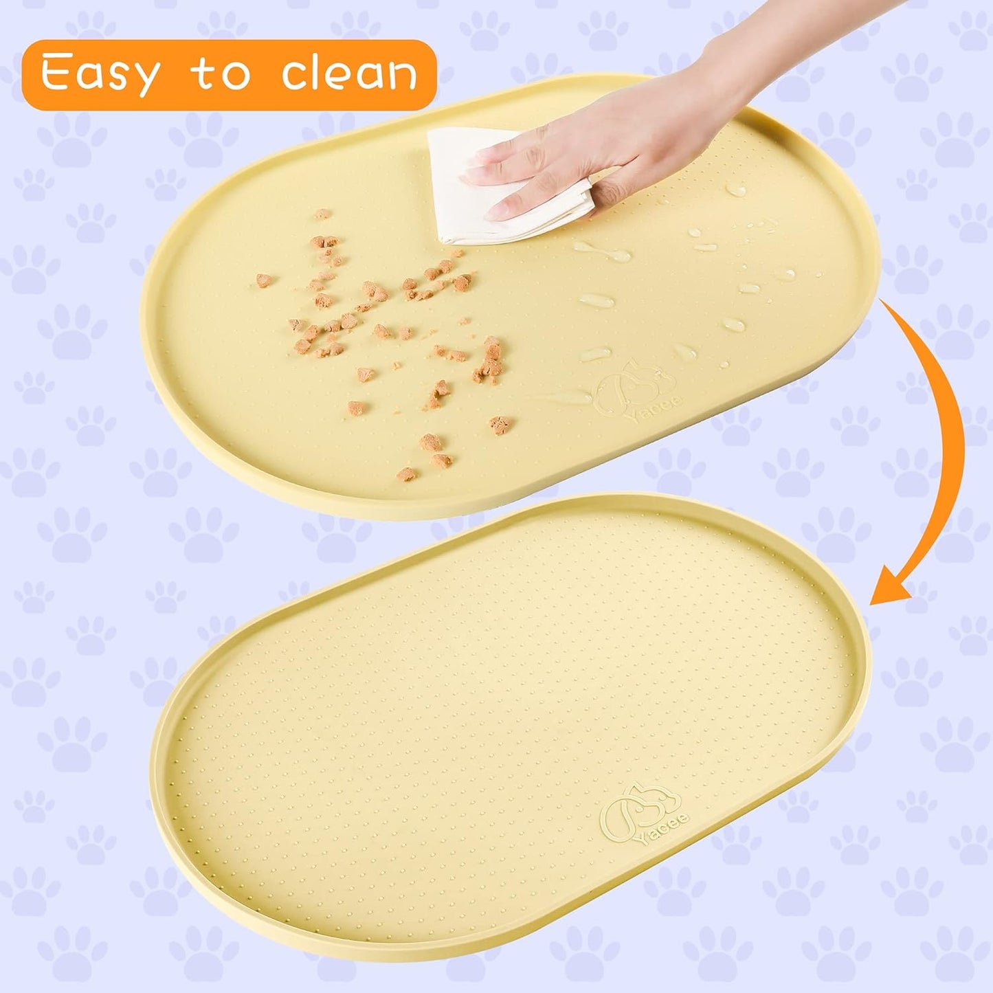 100% Waterproof 0.5" Raised Edge BPA Free Silicone Dog Food Mat, Pet Cat Feeding Mats Contain Spills Protects Floors, Placemats for Cats and Dogs Water Bowl Dishwasher. (Small, Gray)