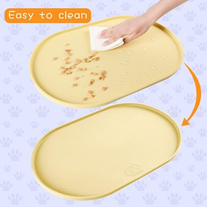 100% Waterproof 0.5" Raised Edge BPA Free Silicone Dog Food Mat, Pet Cat Feeding Mats Contain Spills Protects Floors, Placemats for Cats and Dogs Water Bowl Dishwasher. (Small, Gray)