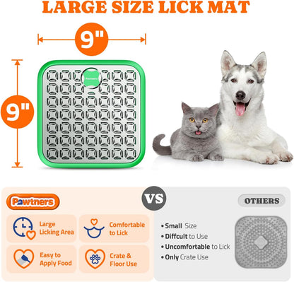Lick Mat for Dogs & Cats, Stainless Steel Pet Slow Feeder for Crate Boredom & Anxiety Reduce, Cat Licking Pads with Spatula & Scrubbing Brush, Blue