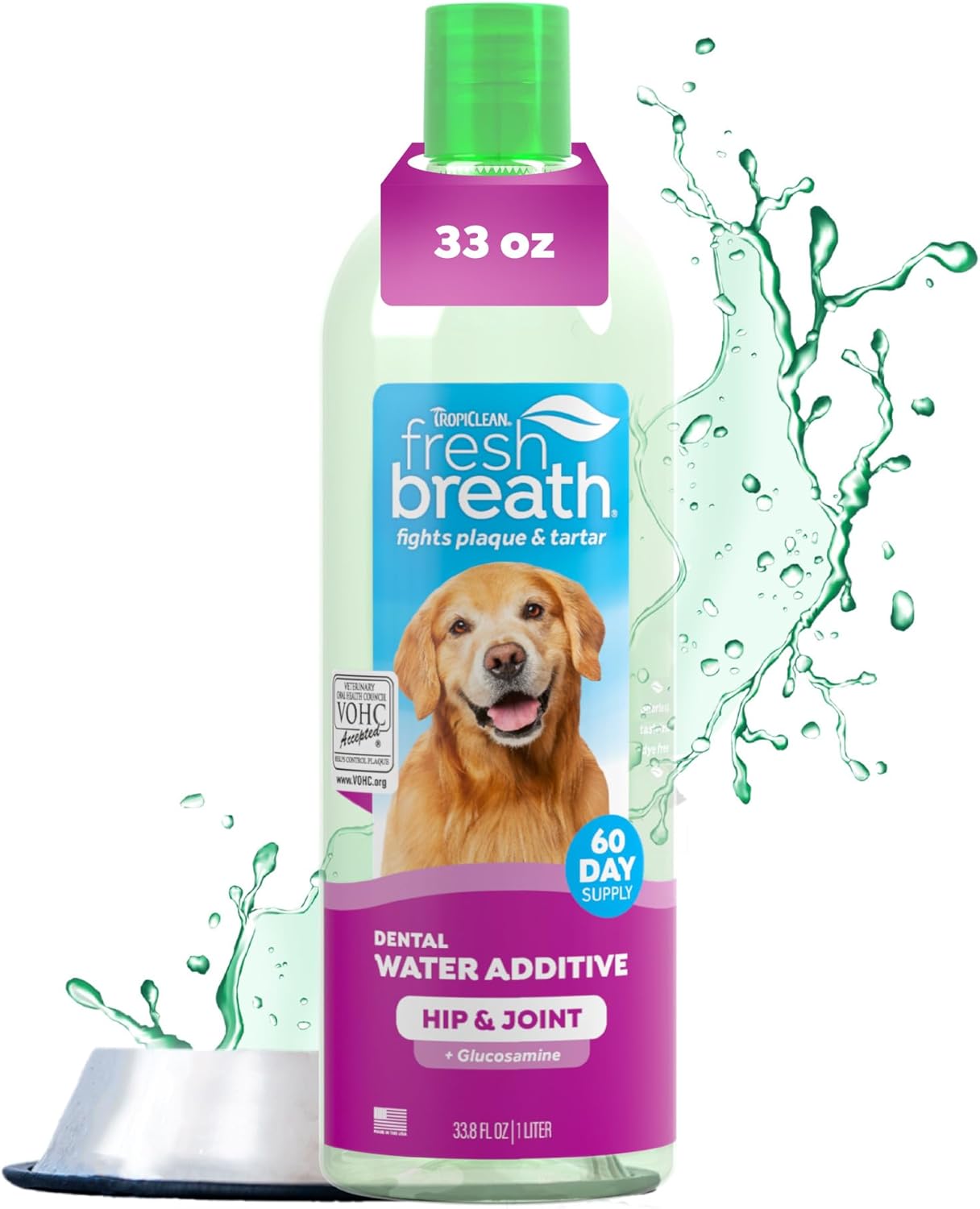 TropiClean Fresh Breath Water Additive for Dogs, Dog Breath Freshener and Teeth Cleaning Solution, No Toothpaste or Toothbrush Required, 16oz.