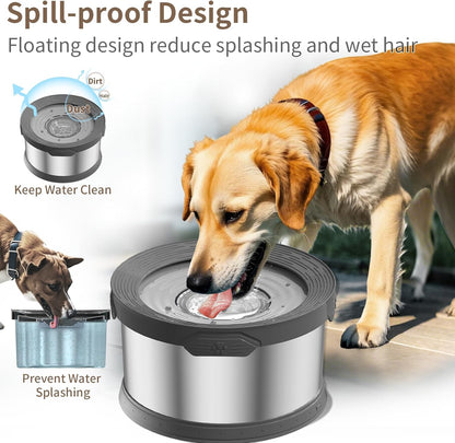 6.5L Dog Water Bowl No Spill 1.6 Gallon Stainless Steel Water Bowl for Dogs 220oz Large Capacity No Splash Slow Drinking Feeder with Anti-Slip Mat for Messy Drinkers 6.5L+2 Filters