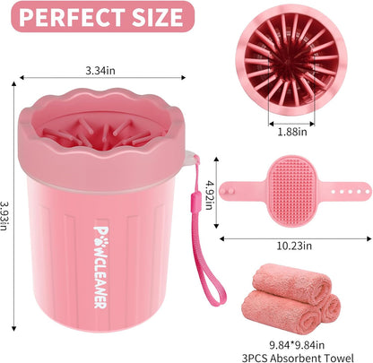 Professional 7 in 1 Dog Paw Cleaner for Dogs & Cats - Includes 1 Portable Paw Washer, 1 Bath Brush, 2 Dog Toothbrushes and 3 Absorbent Towels Note: Fits Paws up to 2 Inches Wide (Small, Blue)