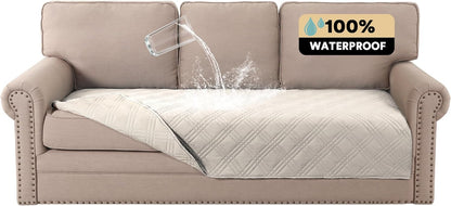 PrinceDeco 100% Waterproof Couch Cover for 3 Cushion Couch Sofa Pet Friendly Non-Slip Couch Cover for Dogs Washable Water Resistant Furniture Protector with Elastic Straps(Sofa 68", French Oak)