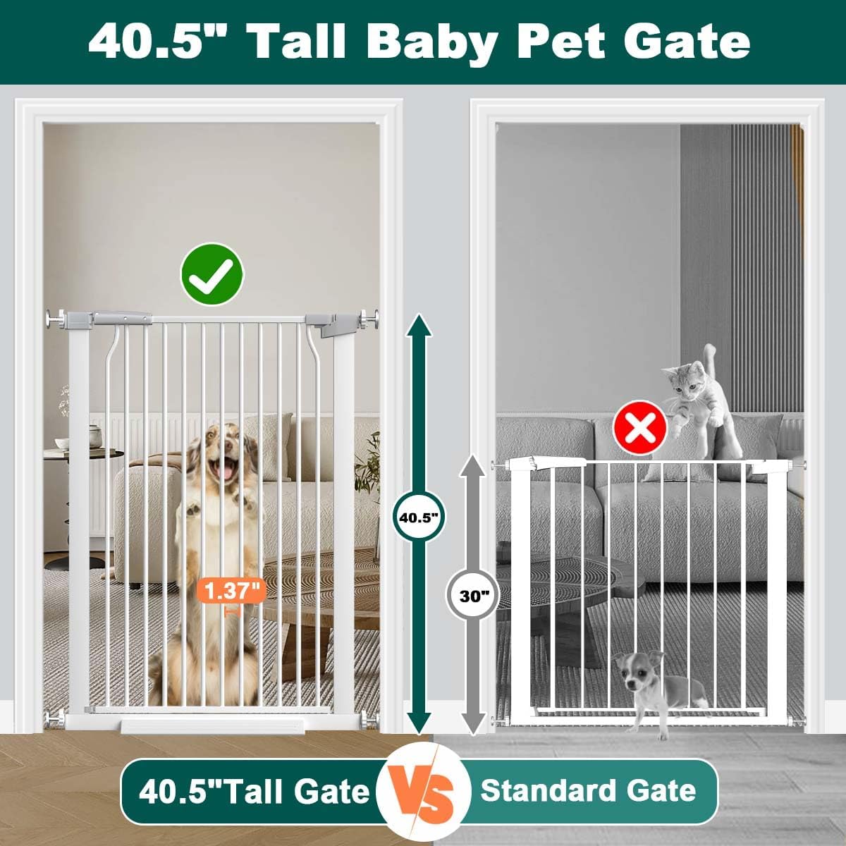 Fairy Baby 40.5" Extra Tall Baby Gate for Stairs, Fits Openings of 40.6" to 54.7" Wide, Extra Wide Dog Gate Indoor, Pressure Mounted Walk Thru Swing Auto Close Metal Puppy Barrier for Doorway, Black