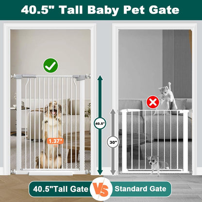Fairy Baby 40.5" Extra Tall Baby Gate for Stairs, Fits Openings of 40.6" to 54.7" Wide, Extra Wide Dog Gate Indoor, Pressure Mounted Walk Thru Swing Auto Close Metal Puppy Barrier for Doorway, Black