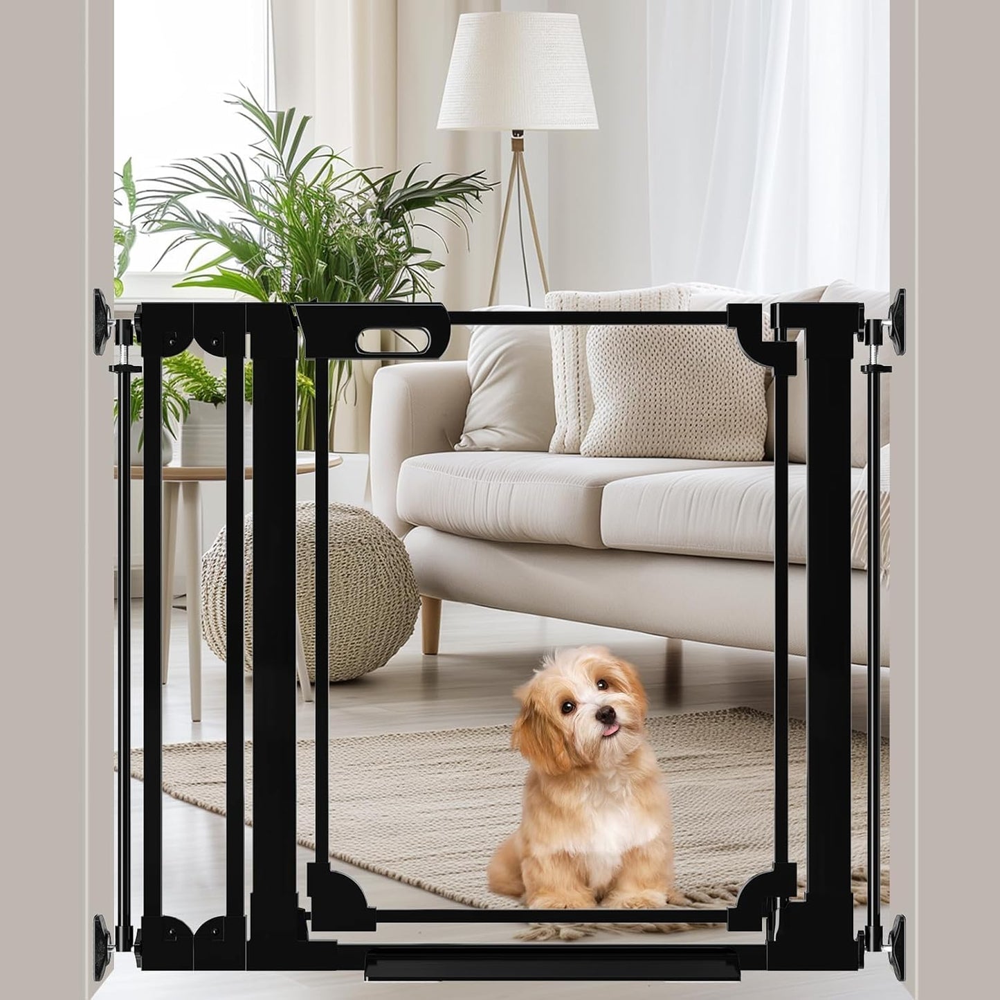 WAOWAO Clear Baby Gate for Stairs Modern Design Acrylic Auto Close Pet Gate, 29.52-37.79" Wide Safety Baby Gate for Doorways,White Clear Dog Gates Indoor, Hallways,Kitchen