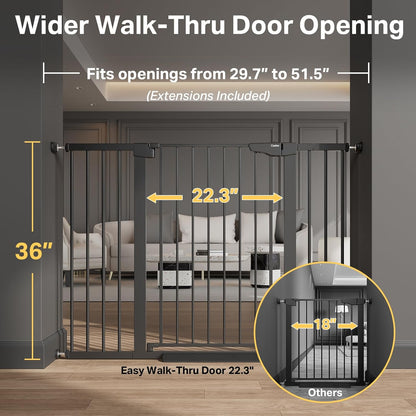 Cumbor 36.6-64" Extra Wide Baby Gate for Stairs, Dog Gates for Doorways, Auto-Close Pet Gate Indoor, Pressure Mounted Walk Through Safety Child Gate for Kids Toddler, Tall Pet Puppy Fence Gate, Brown