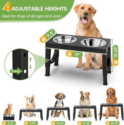 XIAZ Elevated Dog Bowls Large Breed Raised Dogs Bowl Stand Large/Medium Sized Dog Slow Feeder Dogs Bowls Food Water Stands 5 Heights Adjustable 9/11/12/14in Pet Feeder Dish Station