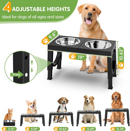 XIAZ Elevated Dog Bowls Large Breed Raised Dogs Bowl Stand Large/Medium Sized Dog Slow Feeder Dogs Bowls Food Water Stands 5 Heights Adjustable 9/11/12/14in Pet Feeder Dish Station