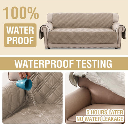 H.VERSAILTEX 100% Waterproof Slipcovers for Couches and Sofas Modern Pet Couch Cover Thick Soft Furniture Protector with Elastic Straps(Sofa, Lily Pad/Beige)