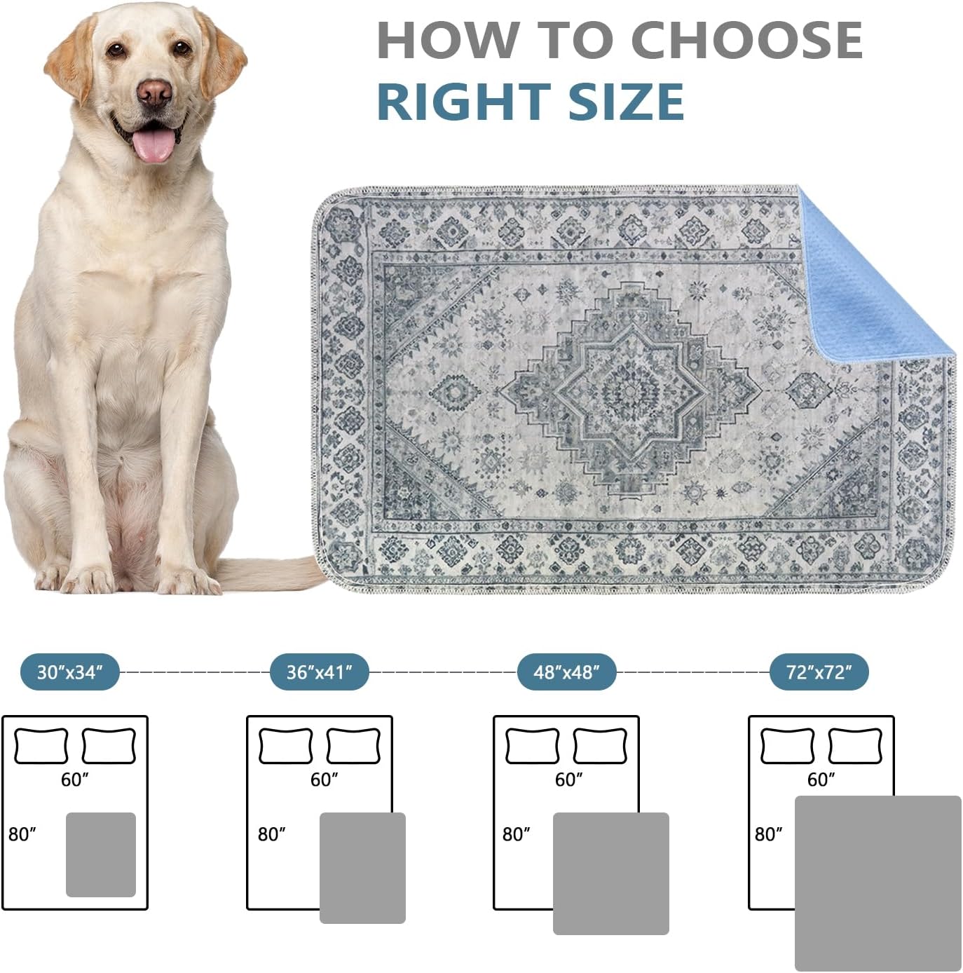 Qeils Washable Pee Pads, Reusable Puppy Pads Super Absorbent Leakproof Dog Training Pads, Non-Slip Wee Wee Pads for Crate, Floor, Potty Pads Feeding Mat Dog Pee 2 Pack 18"x30"