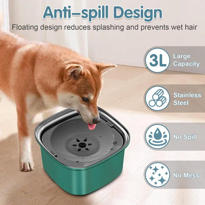 UPSKY 3L Dog Water Bowl 101oz Stainless Steel No Spill Large Capacity Dog Food Water Bowl Slow Water Feeder, Spill Proof Pet Water Dispenser Vehicle Carried Travel Water Bowl