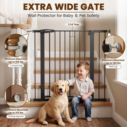Mumeasy 36" High Extra Tall Dog Gate, 29.6"-40.5" Wide Pressure Mounted Tall Baby Gate for Dog, Auto Close Pet Gate with Door for Stairs,Doorways,House,Black