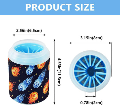 Space Soccer Black Pattern Dog Paw Cleaner Cup with Soft Silicone Brush, Small Portable Lightweight Muddy Paw Washer for Dogs, Easy to Use Pet Foot Cleaner