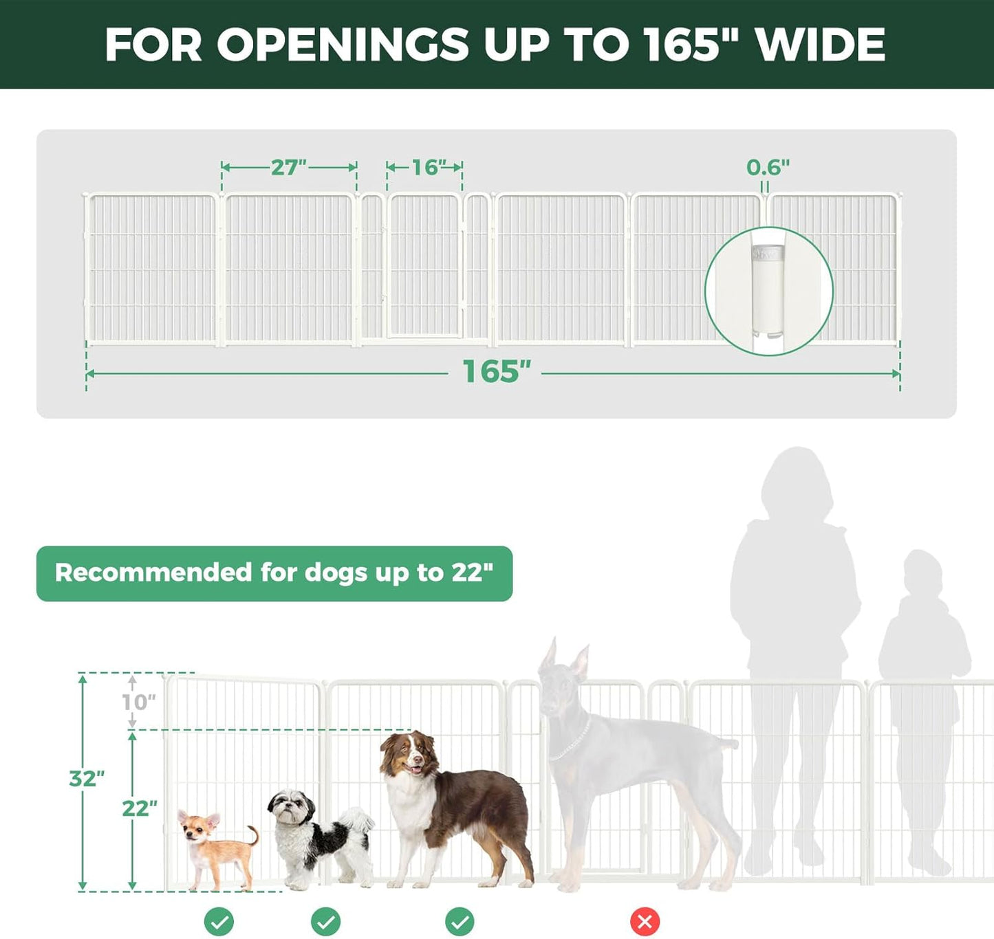 FXW Dog Gate Extra Wide Designed for Indoor Use, Adjustable Width Up to 183-inch Wide (24" H 8 Wire Panels for Puppies and Small Dogs), Black