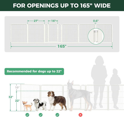 FXW Dog Gate Extra Wide Designed for Indoor Use, Adjustable Width Up to 183-inch Wide (24" H 8 Wire Panels for Puppies and Small Dogs), Black