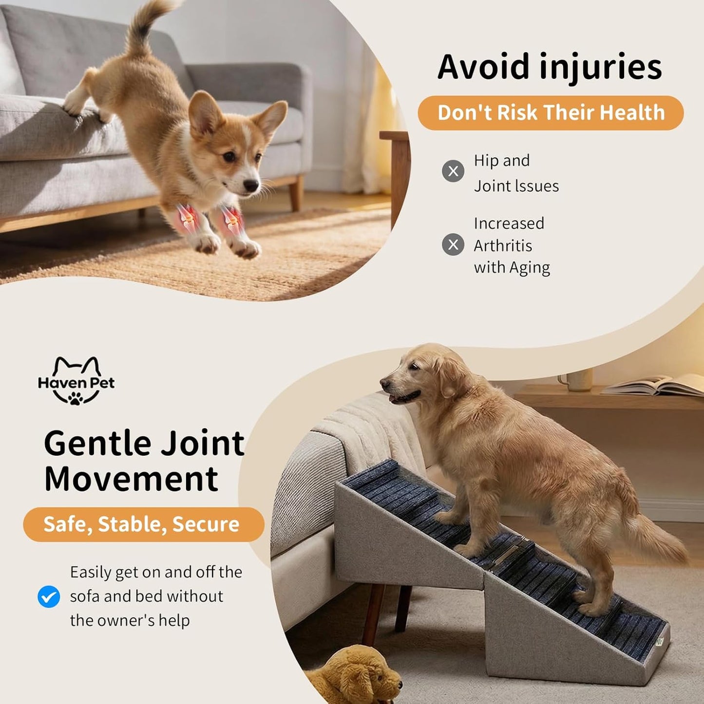 Dog Stairs for High Bed, 2-in-1 Ottoman Dog Stairs, 21 Inch Working Height, 6 Steps and Non-Slip Design for Large Dogs, Wooden Pet Furniture