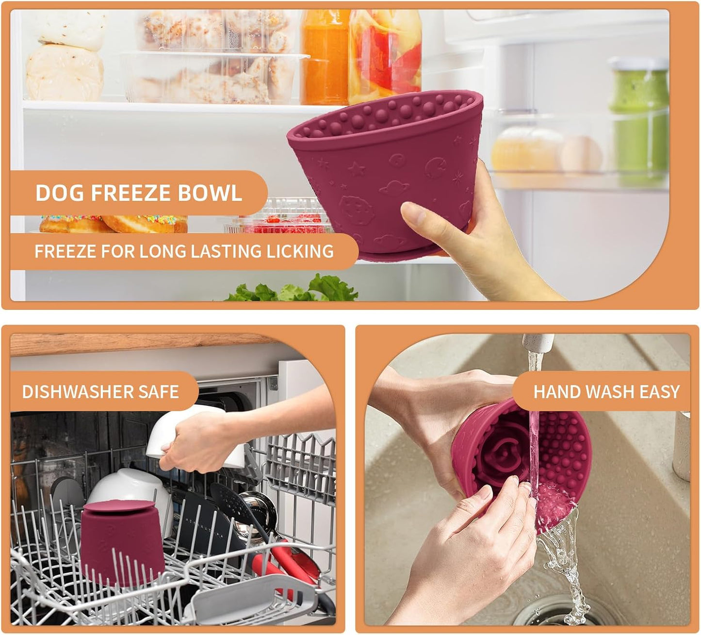 Dog Lick Bowl,Anxiety Relief Non-Slip Silicone Treat Bowl,Durable Anti-Choking Long-Lasting Enrichment Slow Feeder Licking Mat for Small Medium Large Breed,Freezable BPA Free Silicone Dishwasher Safe