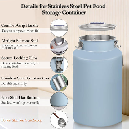 30 lb Stainless Steel Dog Food Storage Container, Airtight Metal Canister with Lid & Scoop, Extra Large Capacity for Multi-Pet Families, Preserve Freshness