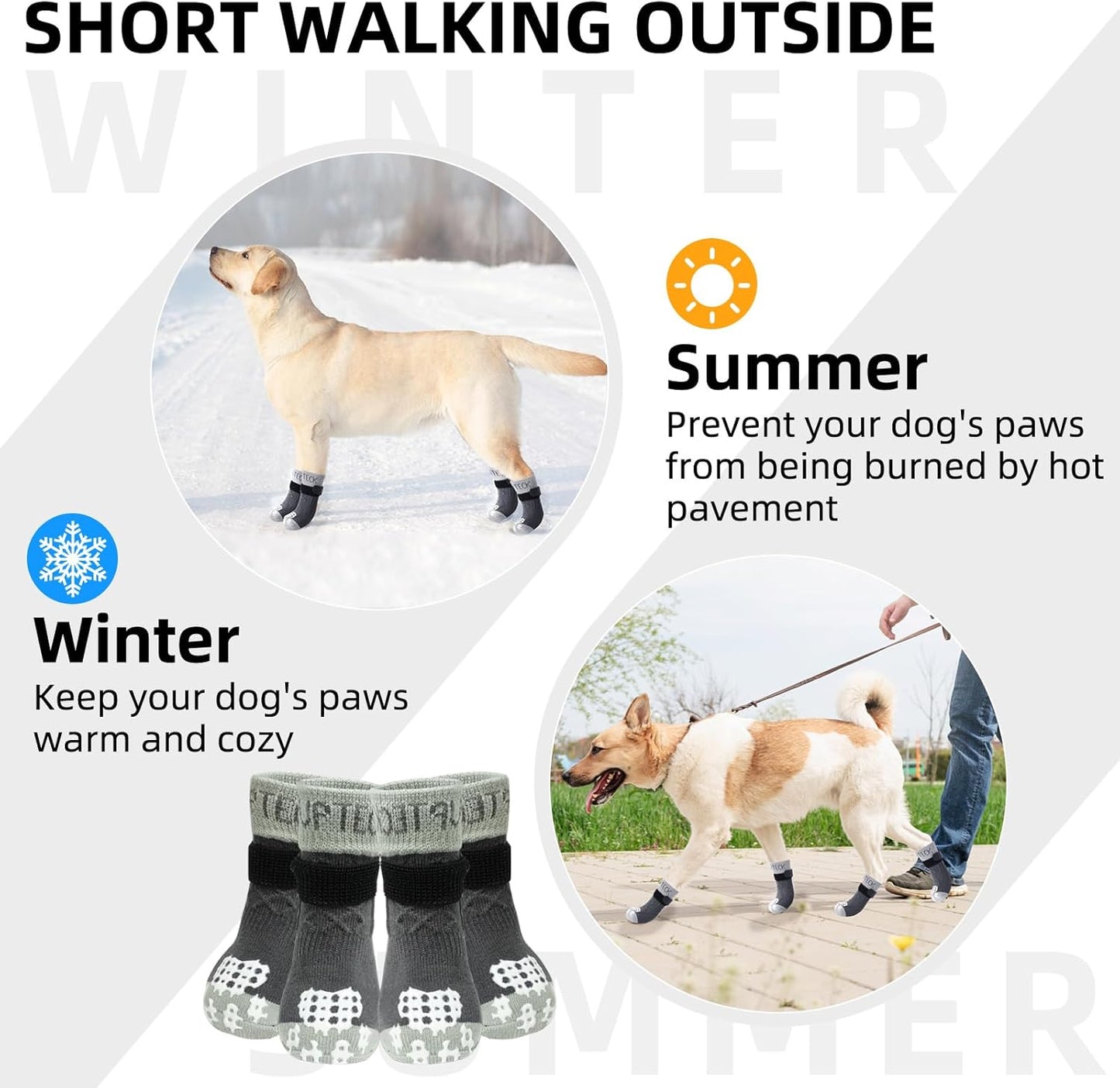 PUPTECK Anti Slip Dog Socks with Double Grippers for Hardwood Floors, Shoes for Hot/Cold Pavement, Boots & Paws Protectors to Prevent Licking, Traction Booties for Senior Small Large Dogs