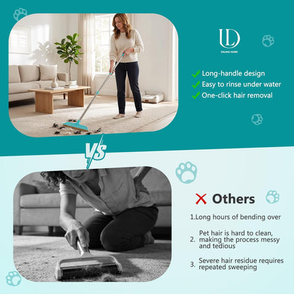 2-in-1 Pet Hair Remover Broom and Scraper Set with Adjustable Long Handle, Ideal for Removing Pet Hair and Water Stains, Reusable and Easy to Clean.
