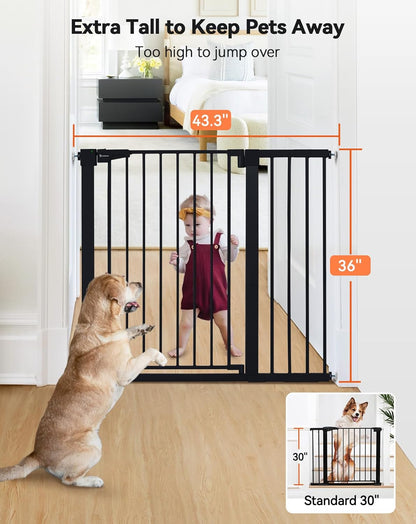 COMOMY 36" Extra Tall Baby Gate for Stairs and Doorways - Fits 29.5" to 48.8" Wide Openings, Auto Close Extra Wide Dog Gate for House, Pressure Mounted Easy Walk Through Pet With Door, Black