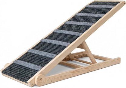 Dog Ramp for Bed, for Couch, 47.24" Long Wooden Pet Ramp for Small & Large Dogs to Get on Bed Couch Car Up to 200LBS, 4 Adjustable Heights (13.7"-24.6"), Foldable Dog Bed Ramp with Anti-Slip Surface