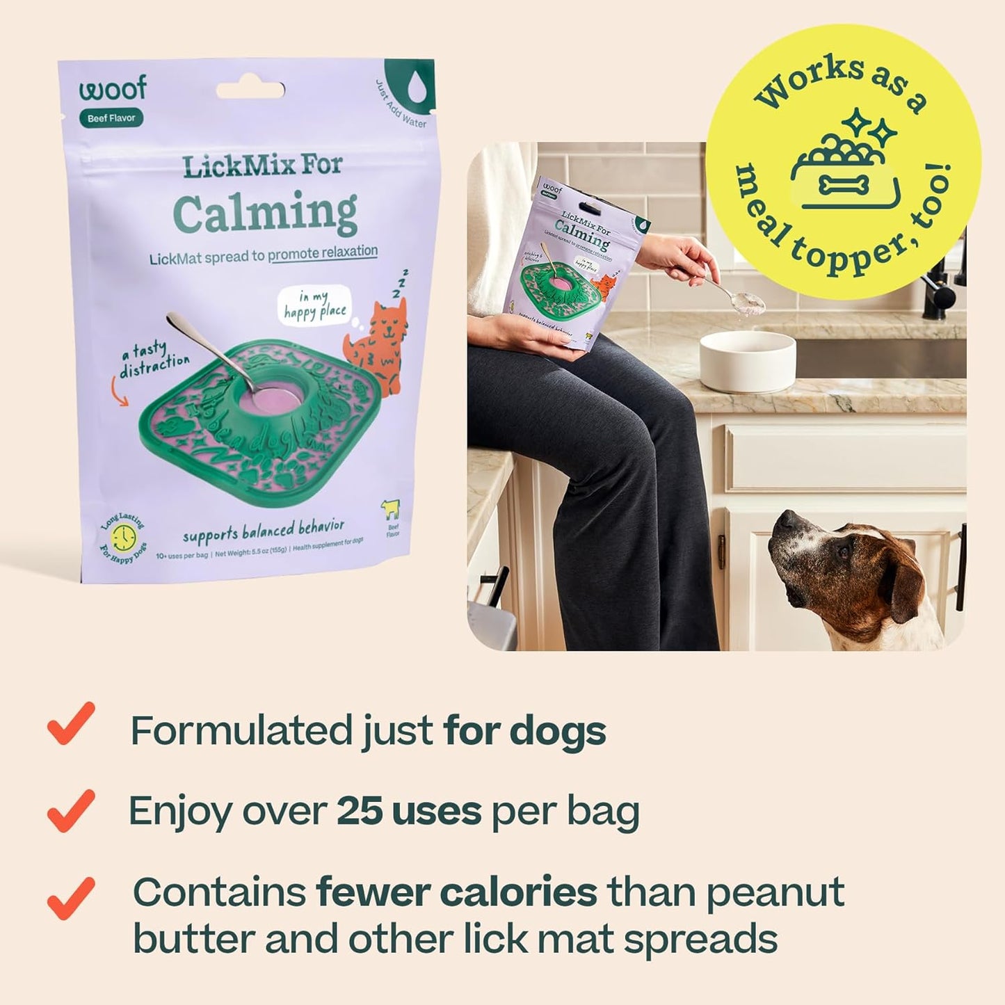 WOOF LickMixes - Dog Lick Mat Spread and Meal Topper - Delicious and Lower Calorie - Made with Wholesome Ingredients - Perfect for Dog Enrichment - Bacon & Cheese