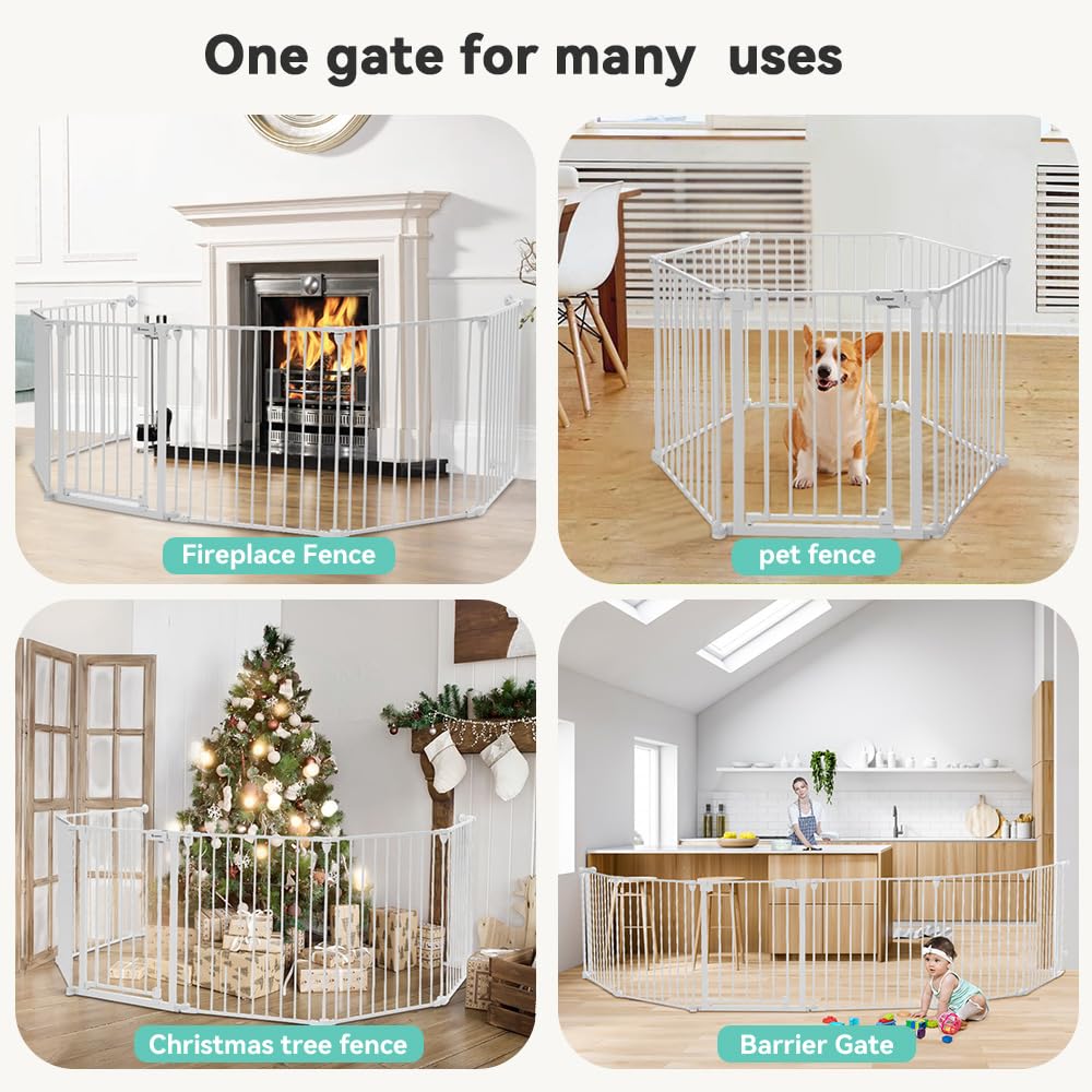 COMOMY 198" Baby Gate Extra Wide, Dog Gate Pet Gate for House Stairs Doorways Fireplace, 3 in 1 Play Yard Child Safety Gate, Auto Close, Hardware Mounted (30" Tall, Black)