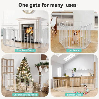 COMOMY 198" Baby Gate Extra Wide, Dog Gate Pet Gate for House Stairs Doorways Fireplace, 3 in 1 Play Yard Child Safety Gate, Auto Close, Hardware Mounted (30" Tall, Black)