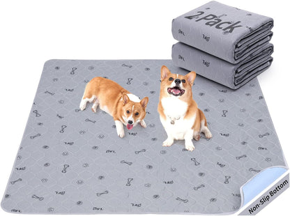 Washable Pee Pads for Dogs, 2Pack Reusable Puppy Pads, Absorbent Whelping Pads with Bone Print, Non-Slip Waterproof Pet Training Pads for Couch, Crate, Potty Training 18x24