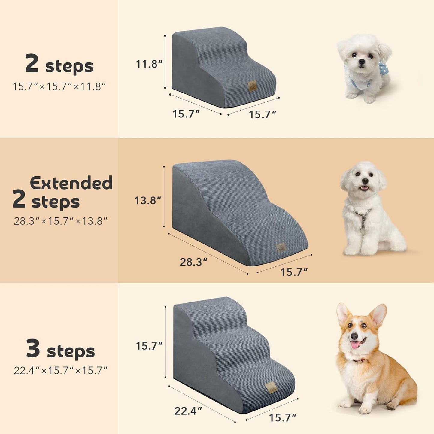 Mestuel 2-Tiers Extended Dog Stairs Steps for Couch Sofa, Dog Stairs for Small Dogs, Pet Stairs Ramp Ladder Friendly to Small Old Joint Injury Dogs Cats,Non-Slip & Washable,Blue