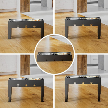 Elevated Dog Bowls with 2 Stainless Steel Bowls, 5-Height Adjustable Stand (3.1", 9" to 12"), for Improved Digestion & Neck Support, Easy Clean, Non-Slip Base Raised Feeder for Medium Large Dogs