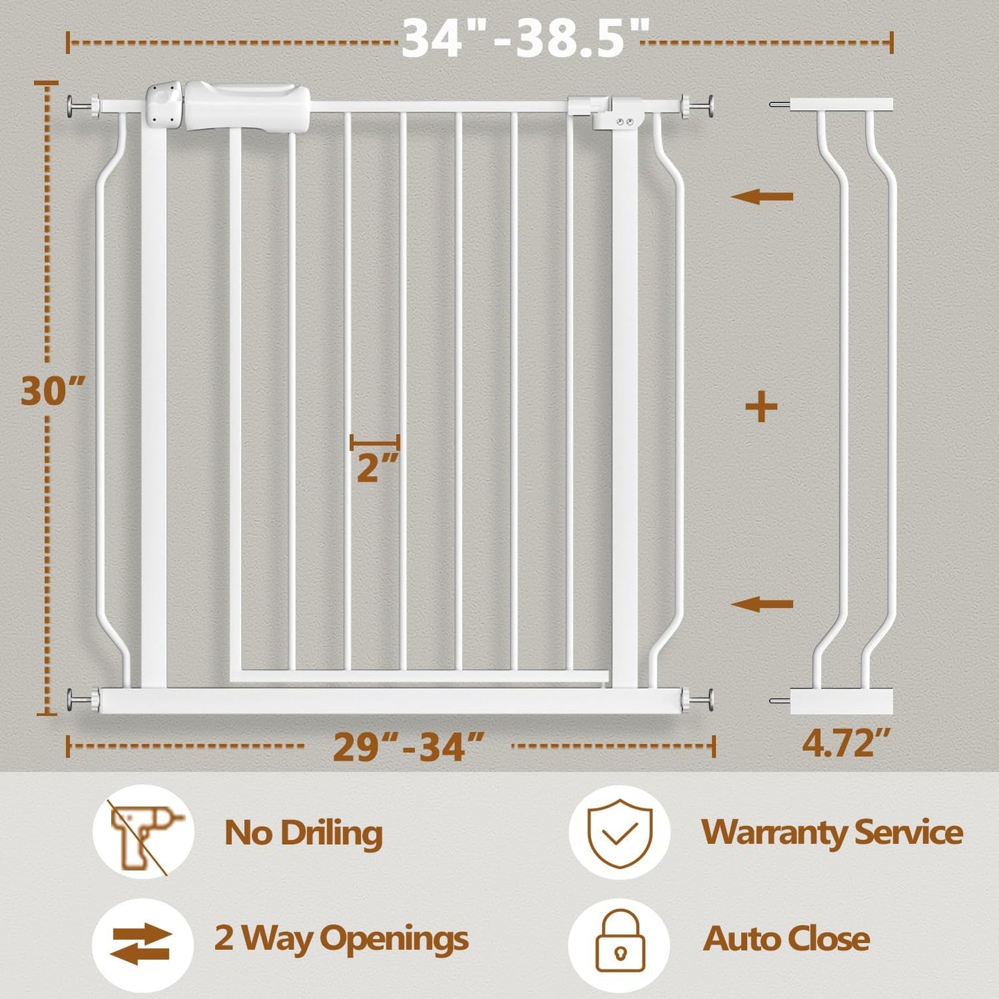 Fairy Baby Extra Wide Baby Gate for Dogs Pressure Monuted Safety Gate for Living Room, Fits 62 Inch to 67 Inch with No Drill Auto Close Dog Gate for Doorways, White