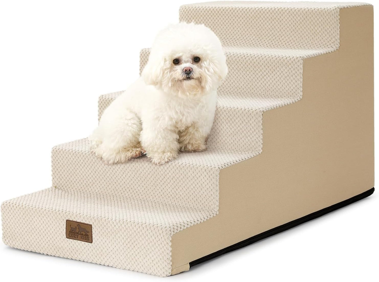 COZY KISS Dog Stairs for Small Dogs, 4 Tier Wider Pet Stairs for Couch and Beds, 17.7" H Non-Slip Dog Steps for Old Cats, Puppy, Small Medium Dogs, 17.7x23.6x17.7 inch, Beige