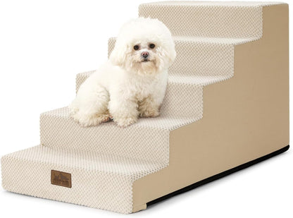 COZY KISS Dog Stairs for Small Dogs, 4 Tier Wider Pet Stairs for Couch and Beds, 17.7" H Non-Slip Dog Steps for Old Cats, Puppy, Small Medium Dogs, 17.7x23.6x17.7 inch, Beige