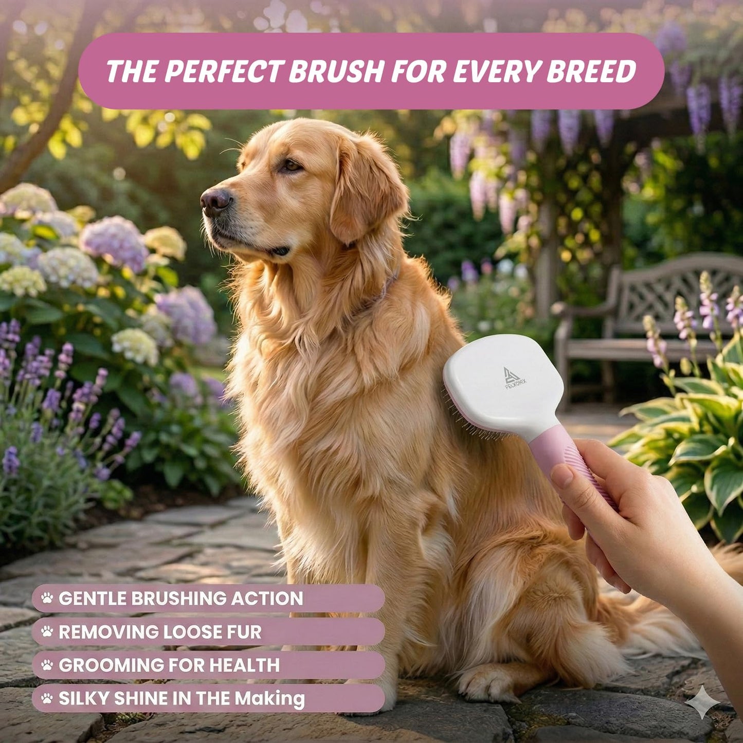 Slicker Brush for Dogs & Cats Deshedding Dog Brush for Long & Short Hair, Removes Undercoat, Mats & Tangles, Skin-Friendly Dog Grooming Comb for Shedding Control (Pink)