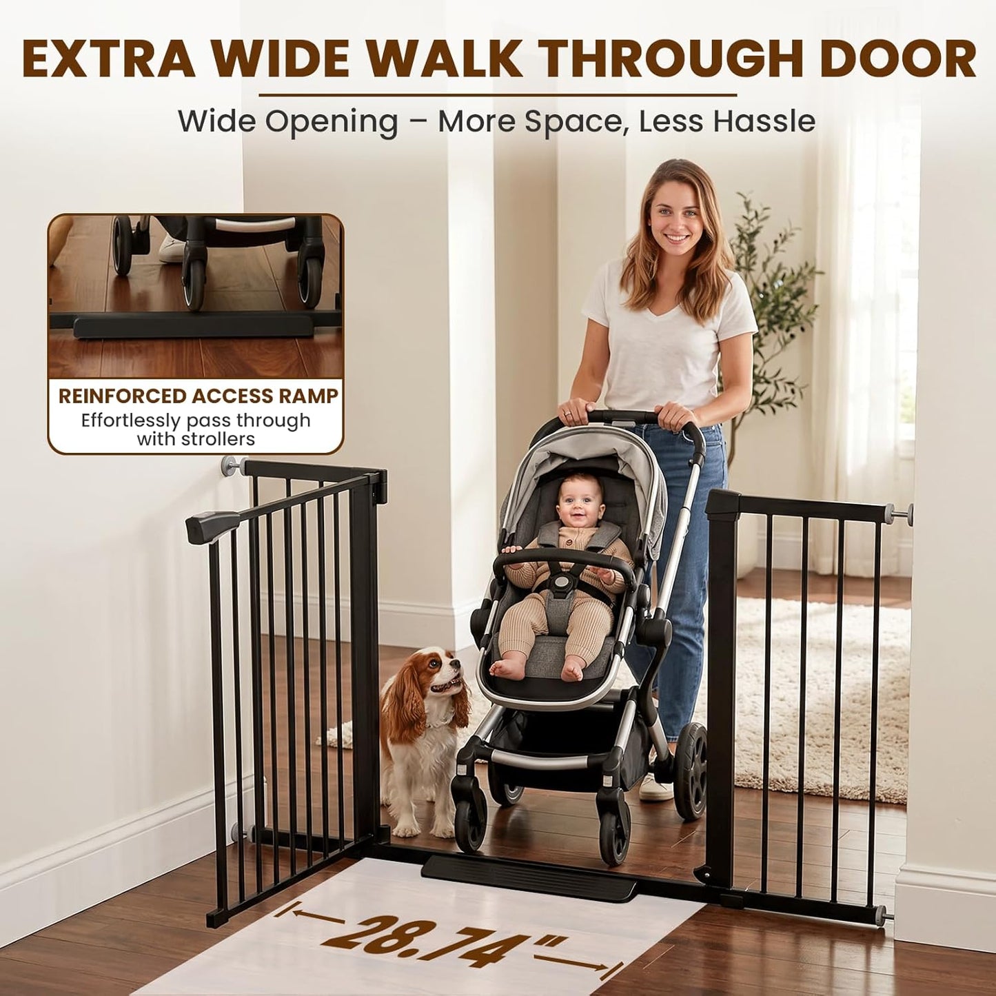 Mumeasy 36" High Extra Tall Dog Gate, 29.6"-40.5" Wide Pressure Mounted Tall Baby Gate for Dog, Auto Close Pet Gate with Door for Stairs,Doorways,House,Black