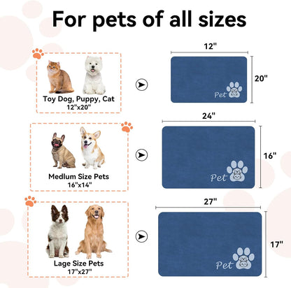 Dog Food Mat - Absorbent Cat Dog Bowl Mat for Food and Water, Quick Dry Pet Food Mats for Floors with Waterproof Rubber Backing, Puppy Cat Feeding Mats for Messy Drinkers,12"x20", Dark Grey