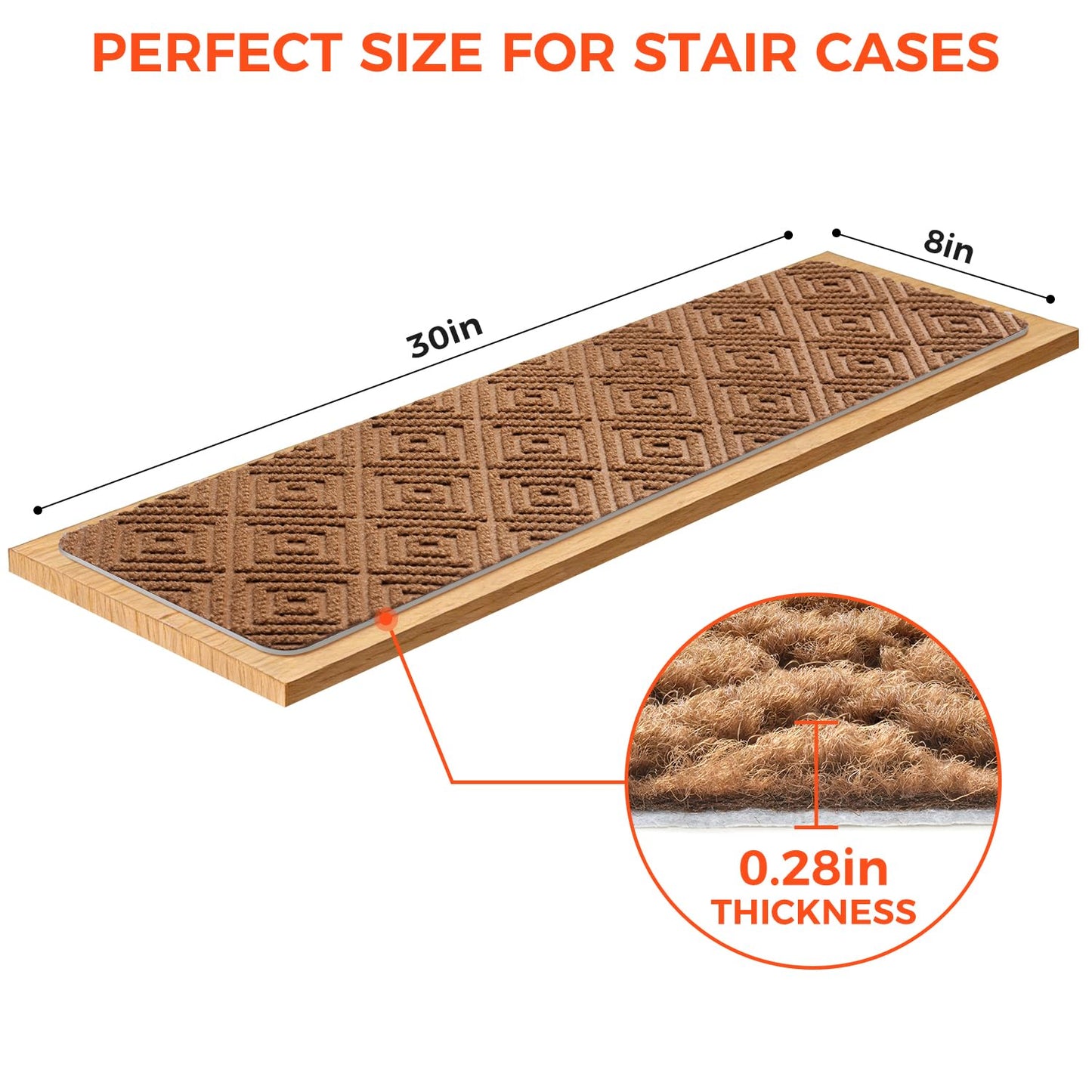 BAGAIL 15 Pack Non-Slip Stair Treads for Wooden Steps, 8"x30" Peel and Stick Carpet Stair Runners, Machine Washable Indoor Step Covers with No-Residue Adhesive for Dogs, Kids & Elderly - Dark Gray